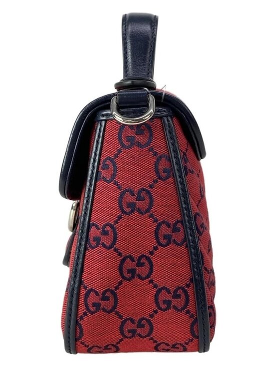 GUCCI GG Marmont mini top handle bag Red Navy Jacquard Leather Handbag main image 4